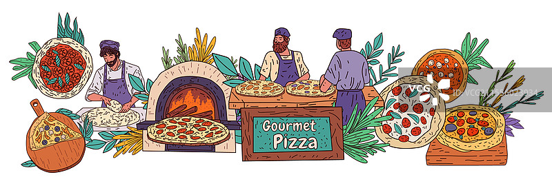 美食披萨厨师正在制作手工披萨图片素材