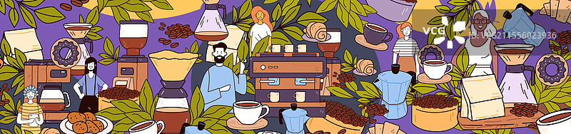咖啡店无缝图案生动场景图片素材