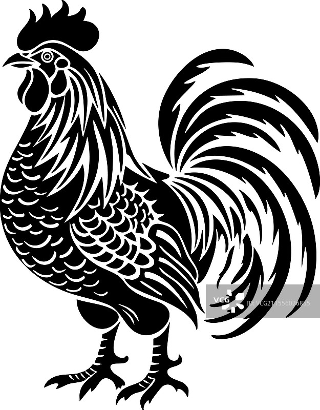 详细木刻风格的公鸡农场动物图片素材