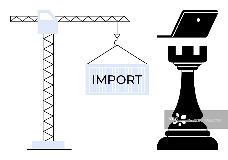 起重机在国际象棋车旁提升进口集装箱图片素材