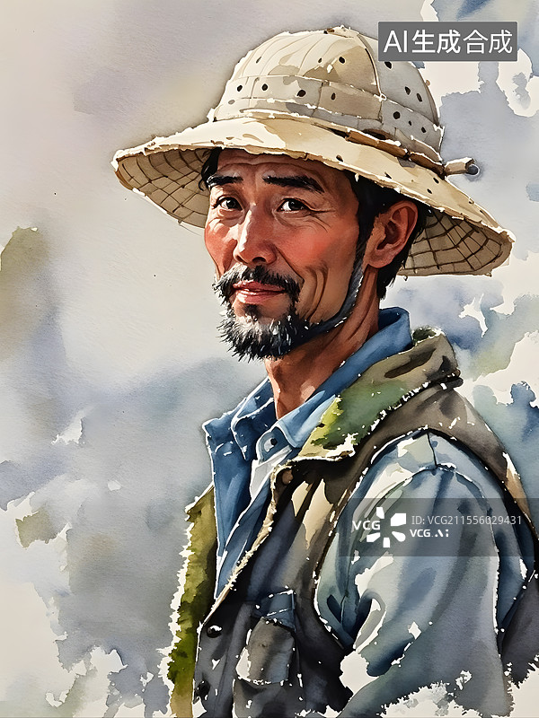 【AI数字艺术】水彩农民工图片素材