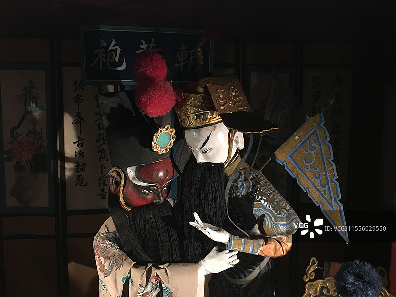晋城博物馆展出的山西非遗平遥纱阁戏人（斩黄袍、反西凉）图片素材