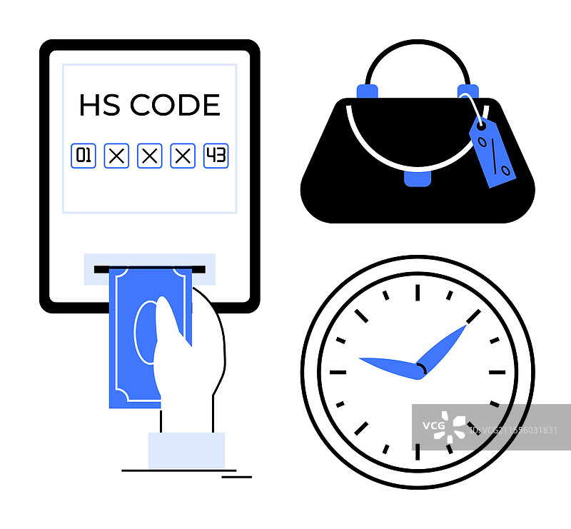 手拿带标签和时钟的手提包输入代码图片素材