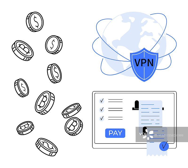数字支付安全与全球VPN保护图片素材