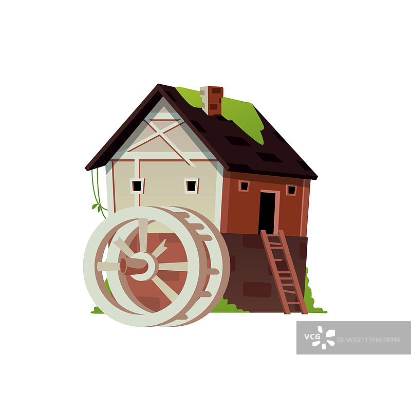 一座废弃的水车房，破损不堪图片素材