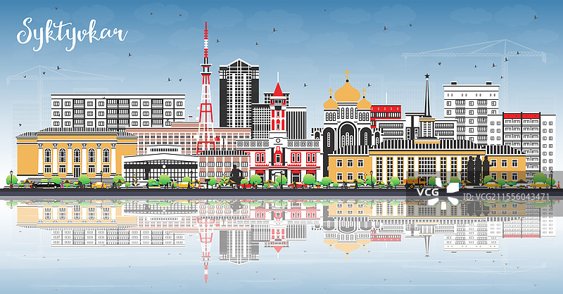 俄罗斯西克季夫卡尔城市天际线与色彩图片素材