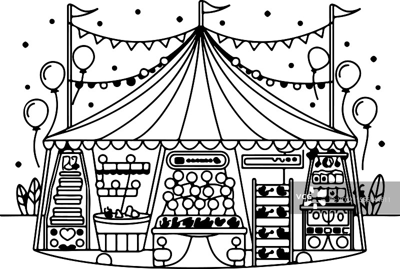 大型嘉年华帐篷内满是游戏和气球图片素材