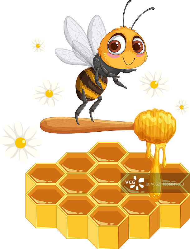 可爱的蜜蜂在滴蜜的蜂巢上图片素材
