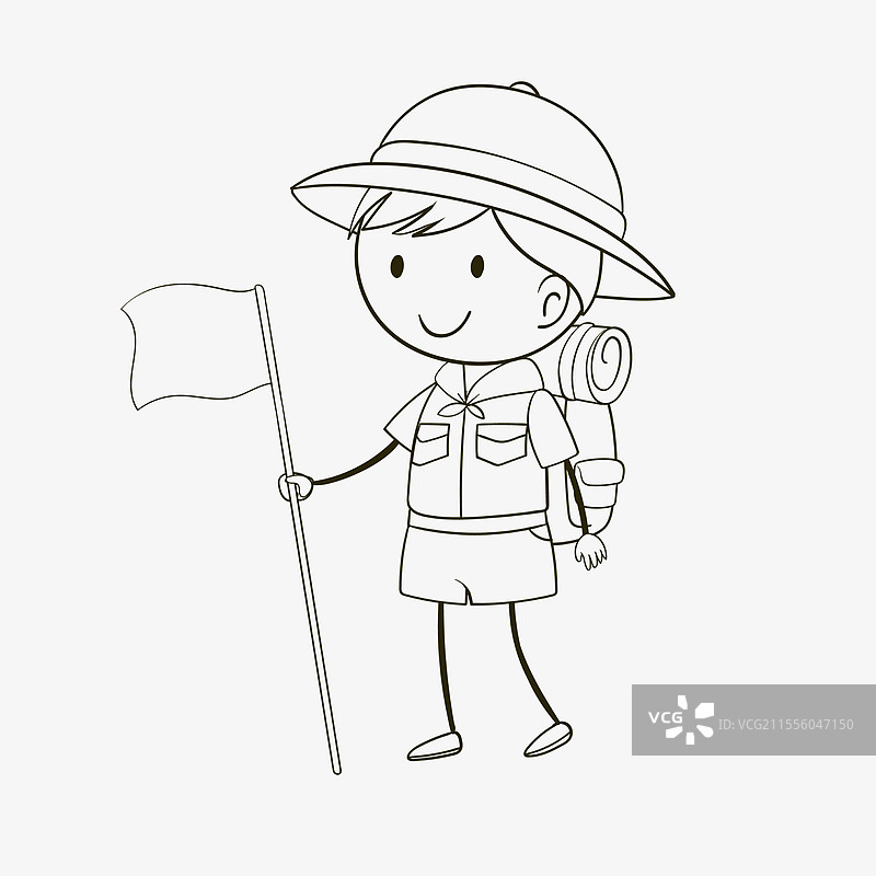 孩子手持旗帜，准备迎接冒险图片素材