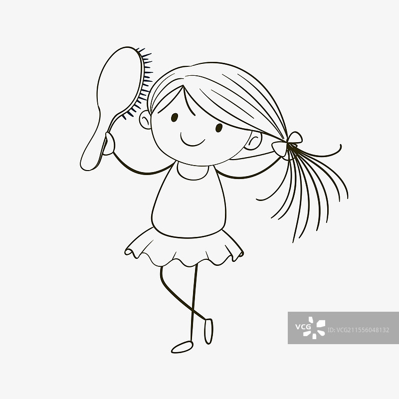 一个快乐的孩子在梳理她的长发图片素材