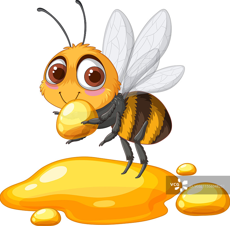 可爱的蜜蜂抱着蜂蜜，眼睛大大的图片素材
