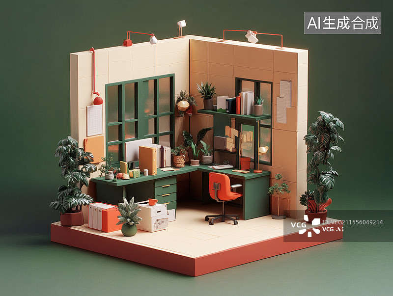 【AI数字艺术】创意办公室模型展示图片素材