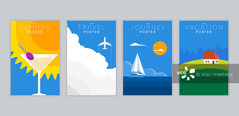 抽象极简夏季海报封面卡片套装图片素材