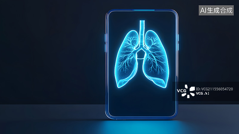 【AI数字艺术】手机肺部影像的科技健康背景图片素材