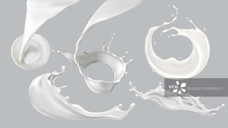 动态液体形状的牛奶飞溅系列图片素材