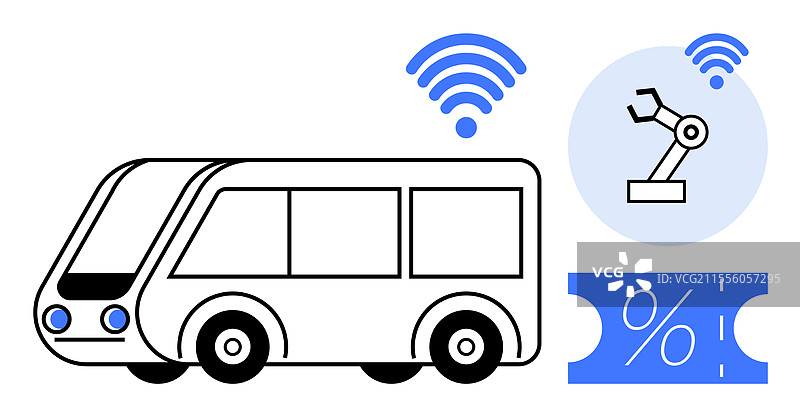 配备无线技术和机器人技术的自动驾驶巴士图片素材