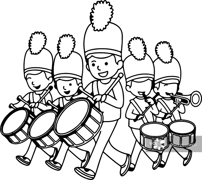 小型行进乐队，鼓手和小号手图片素材