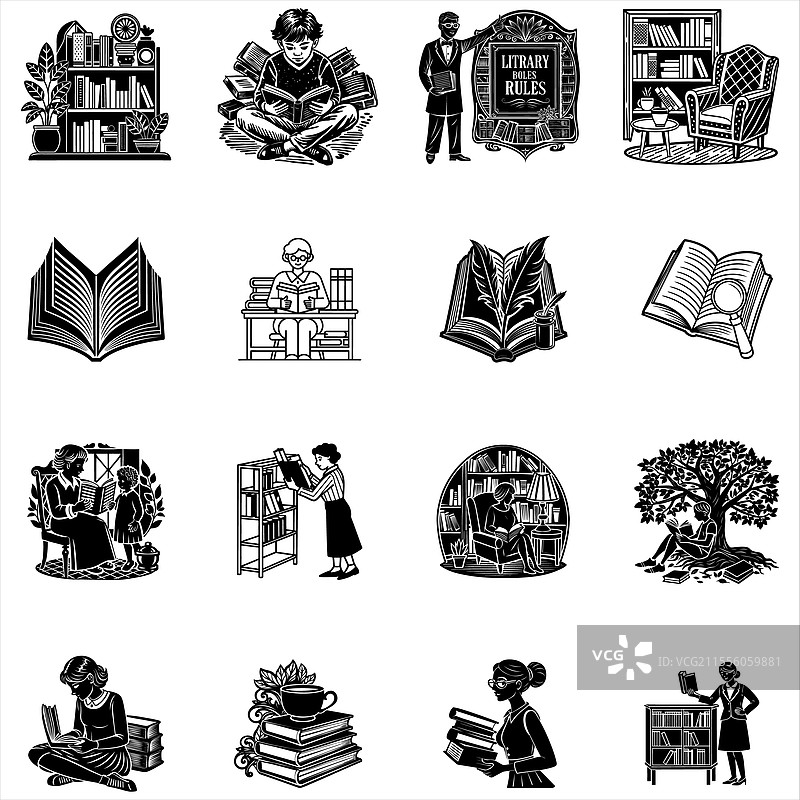 开放书籍图书馆剪贴画图片素材