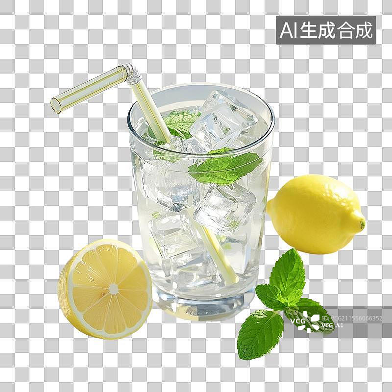 【AI数字艺术】3D渲染，一杯柠檬水，柠檬茶，苏打水，水果茶，果汁饮料，夏天冷饮免抠元素图片素材