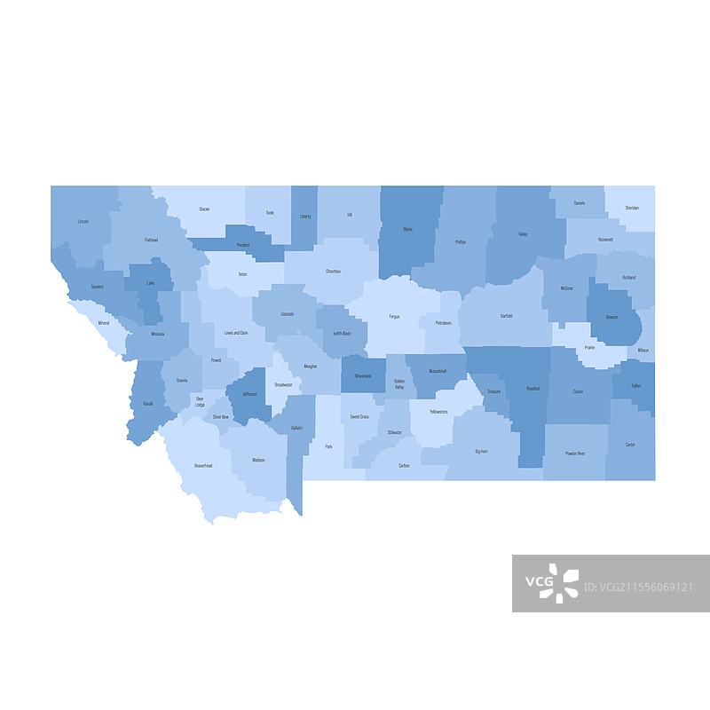 蒙大拿州的行政地图图片素材