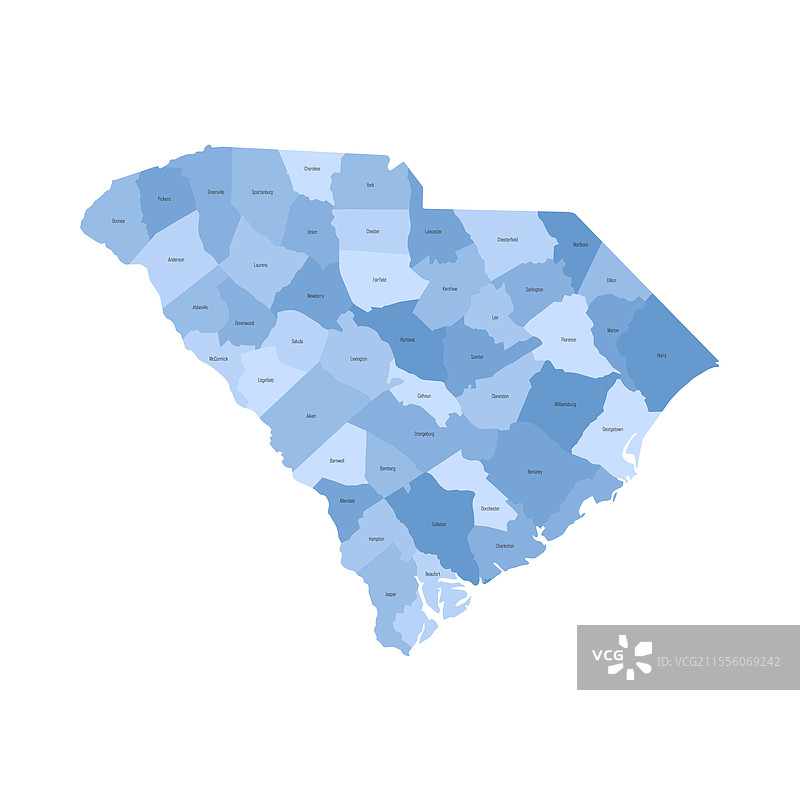 南卡罗来纳州行政地图图片素材
