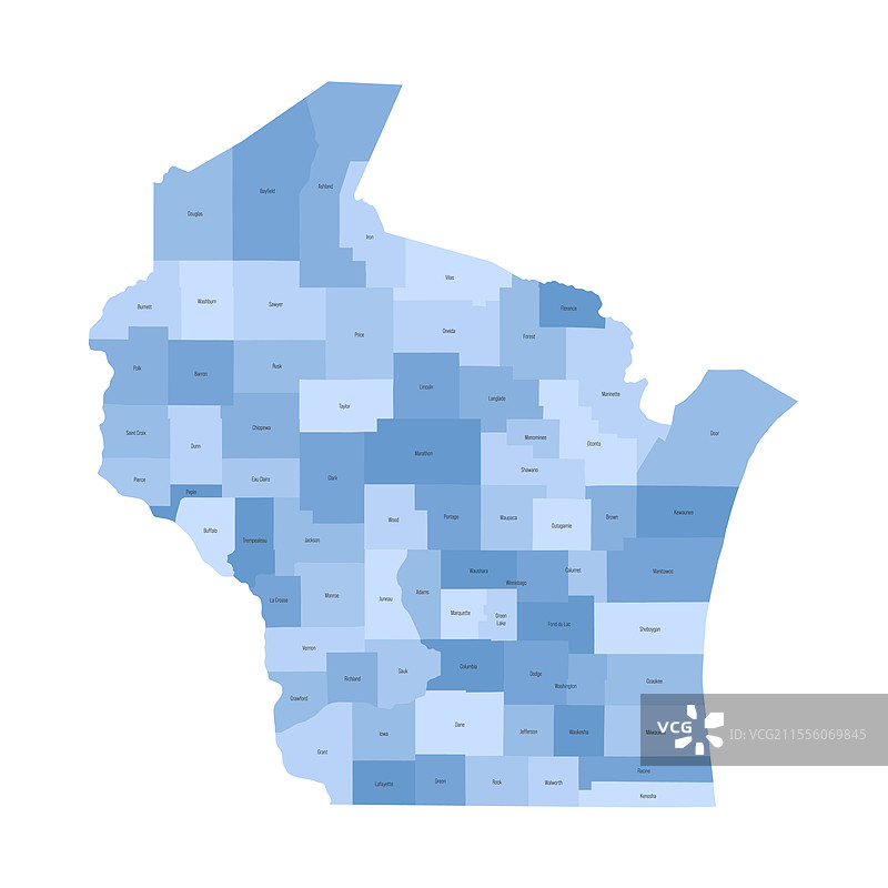 威斯康星州行政地图图片素材