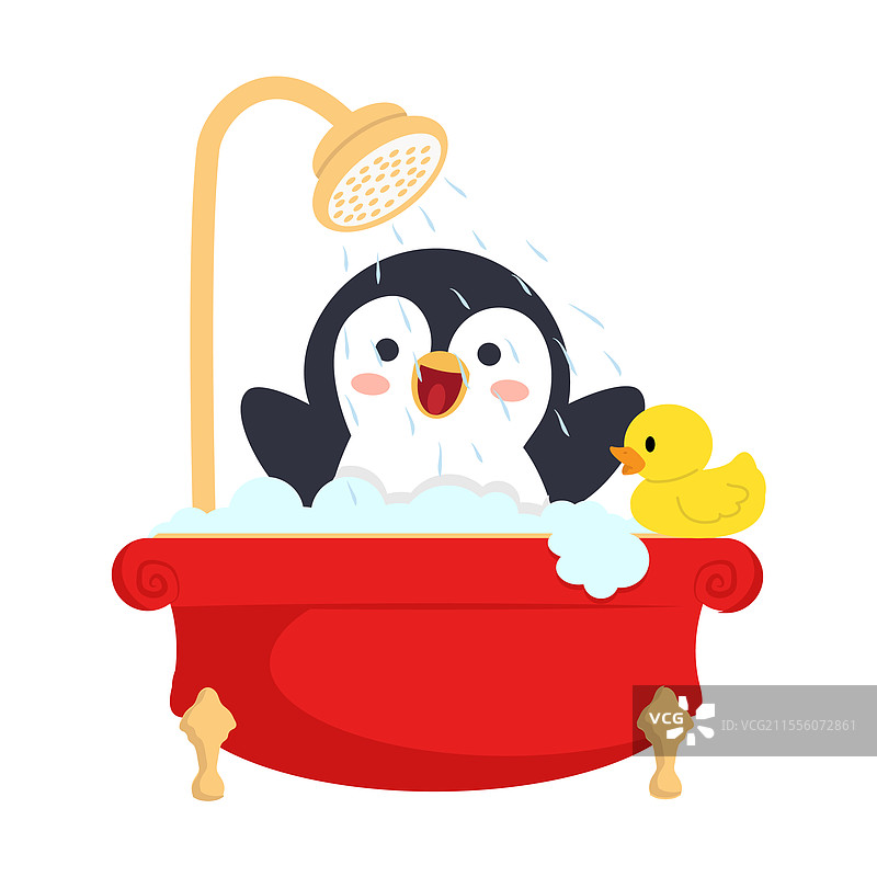 企鹅与泡沫动物一起洗澡图片素材