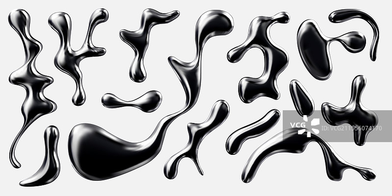 3D黑色光滑反射铬液体形状图片素材