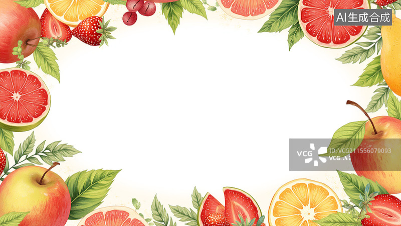 【AI数字艺术】新鲜苹果西柚等水果水彩插画素材2D卡通环绕图片素材