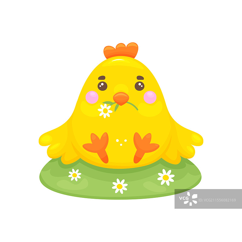 手绘卡通风格的复活节小鸡坐在一个图片素材