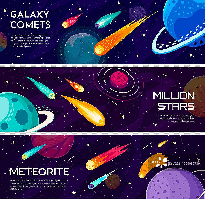 银河宇宙横幅，彗星和行星，星星图片素材