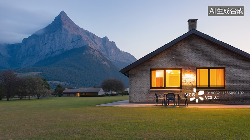 【AI数字艺术】山景别墅夜景图片素材