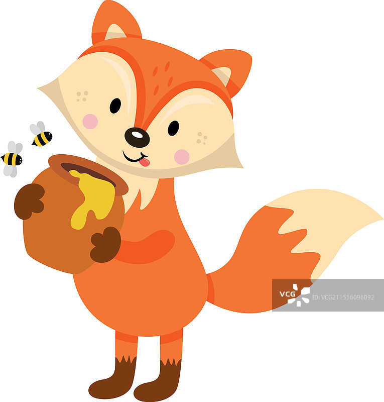 可爱的狐狸与蜂蜜罐图片素材