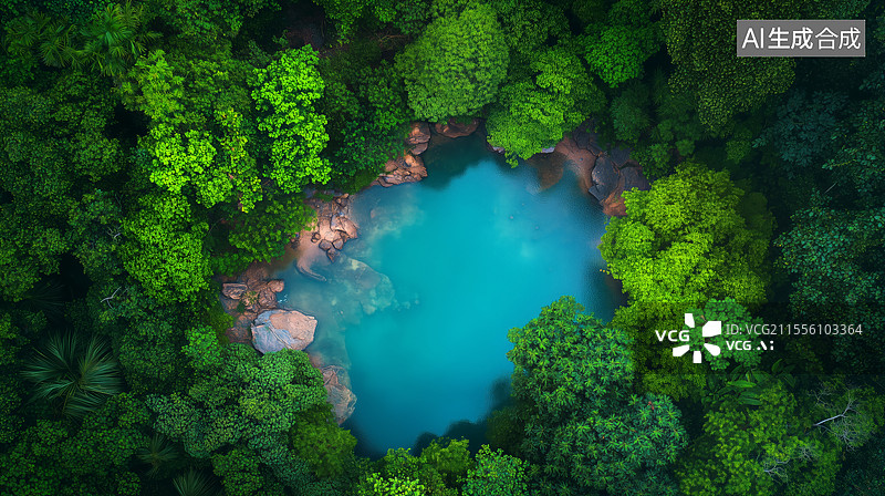 【AI数字艺术】峡谷碧水绿意盎然图片素材
