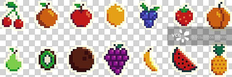 复古像素艺术食品孤立图标，8位风格图片素材