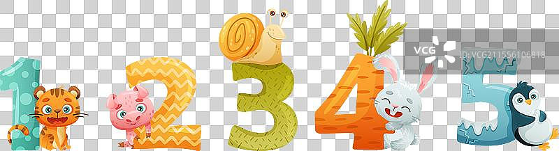 有趣的动物与数字和数字组合图片素材