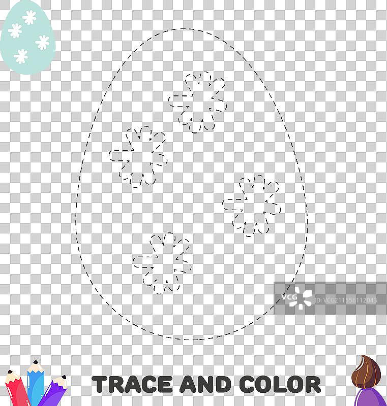 儿童追踪和着色教育工作表图片素材