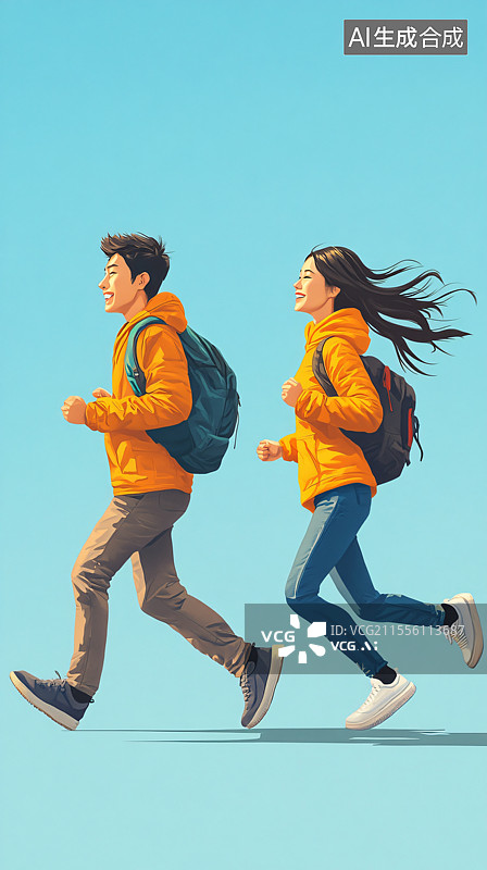 【AI数字艺术】年轻人在开学季的运动会中奔跑，象征着学校生活的兴奋与活力，突出青春、决心图片素材