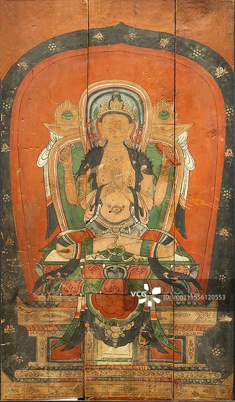 青海省博物馆彩绘般若波罗蜜多佛母木板画明代1368-1644年乐都区瞿昙寺图片素材