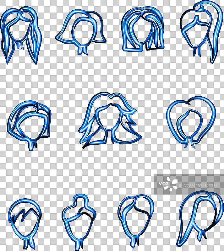 一组带有霓虹色的女性发型图片素材