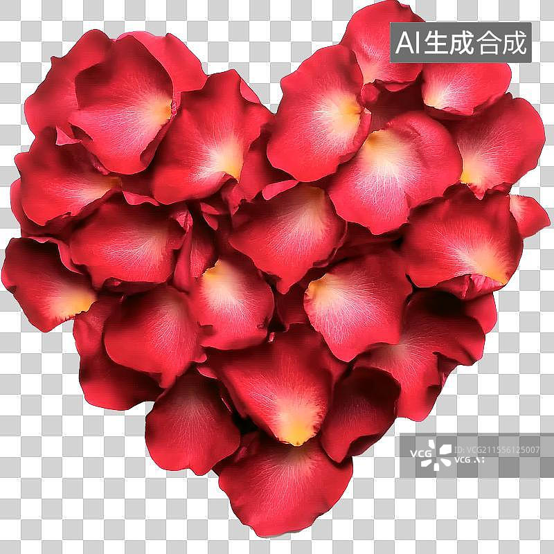 【AI数字艺术】美丽的玫瑰花瓣拼成的心，象征爱情节日祝福，免扣图片素材