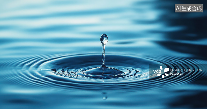 【AI数字艺术】水滴落下瞬间特写镜头，纯色背景水波纹图片素材
