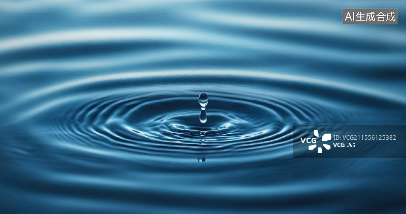 【AI数字艺术】水滴落下瞬间特写镜头，纯色背景水波纹图片素材