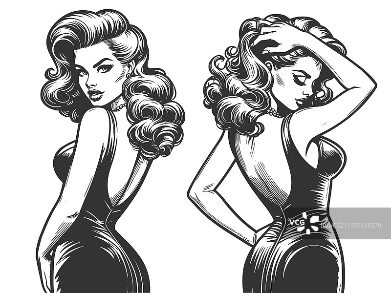 穿着紧身裙的纹身女郎图片素材