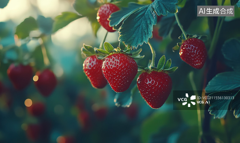 【AI数字艺术】大棚里种植的草莓图片素材
