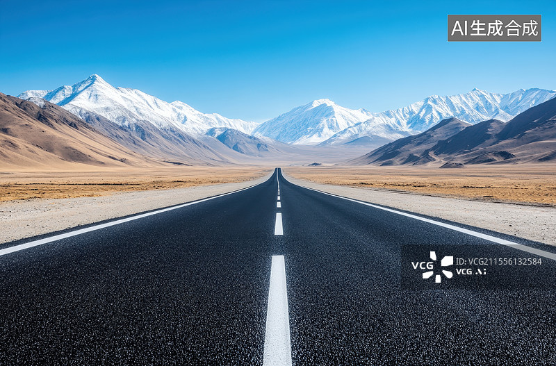 【AI数字艺术】前往雪山的公路图片素材