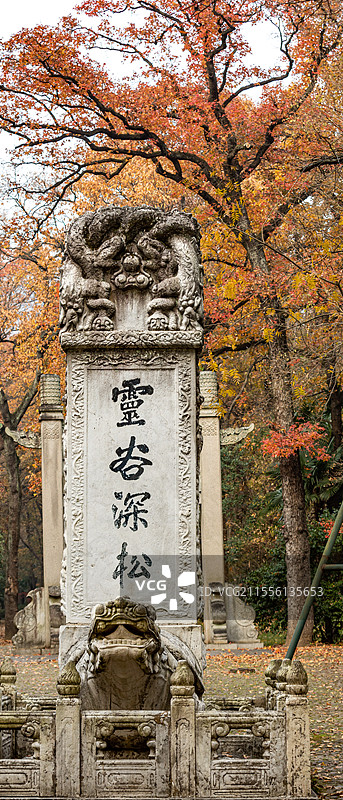 江苏南京灵谷景区灵谷深松碑刻秋色自然景观图片素材