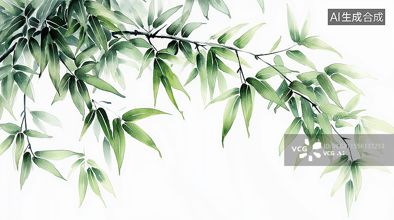 【AI数字艺术】竹子叶白色背景图片素材