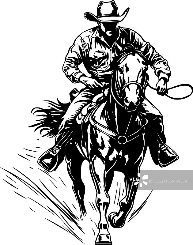 骑着奔跑马匹的牛仔图片素材