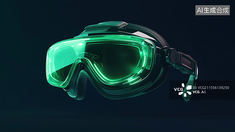 【AI数字艺术】黑背景发光的游戏装备高科技夜视眼镜3D立体原画图片素材